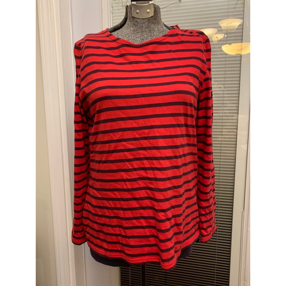 Women's Saint James Red Navy Striped Long Sleeve Tee Size 8
